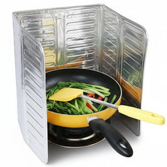 3-Sided Oil Proof Aluminum Foil Splatter Guard | Foldable Heat Insulation for Kitchen Stove | Silver