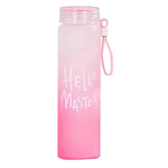Pink Frosted Glass Water Bottle | Leak-Proof Insulated Bottle with Hello Master Decal Logo | 400ml