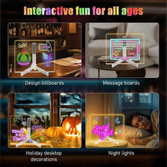 8x8 Inches LED Acrylic Writing Board with USB Light | 7 Colorful Erasable Pens | Message Board with Markers & Stand