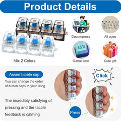 4-Key Mechanical Keyboard Clicker Keychain | Portable Mechanical Switch Fidget Toy | Stress Relief Finger Clicker | Tactile Keyboard Keychain with light | Random Color