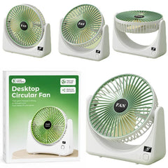 Circular Rechargeable Desktop Fan | Model QL-01 | 3 Speed Personal Cooling Fan | Quiet Air Circulator for Home, Office & Travel | Random Color